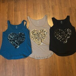 Lot of three sequin heart tank tops